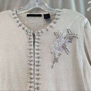 Vintage Look Easel Hand Beaded Cashmere Silk Cotton  Fancy Dressy Sweater Size L